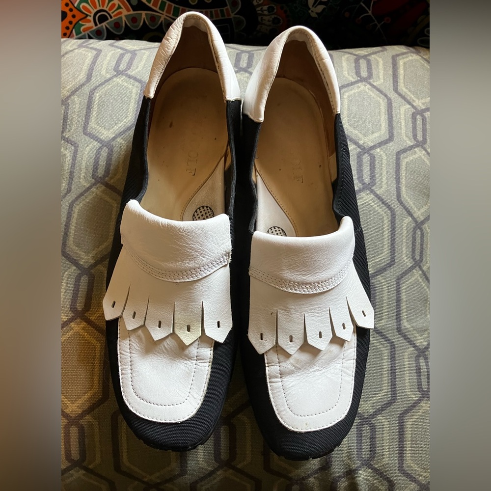 Sesto Meucci Black and White Leather Golf Shoes